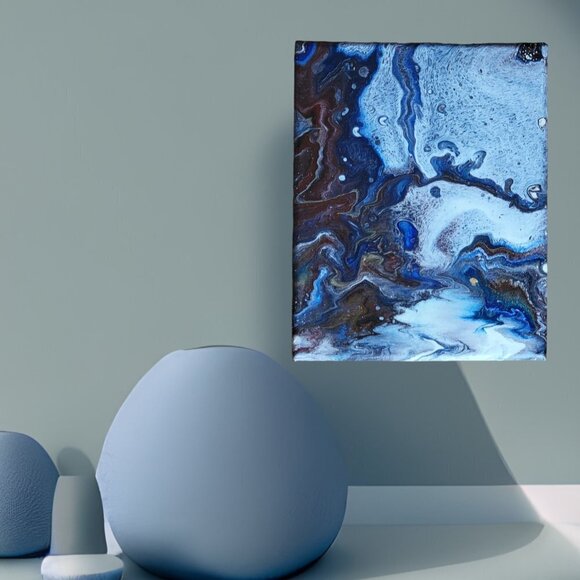 Blue on Blue Abstract Poured Acrylic Painting on Canvas  Hand Crafted - Picture 2 of 2